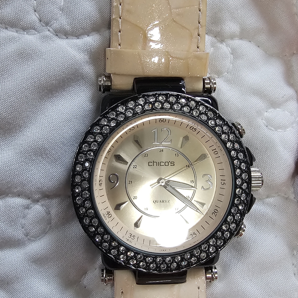 Chico's Hot Pink Silicone Strap Watch with Silver Dial Back - Picture 2 of 8